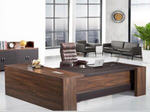 L shape office desk with leather top for director