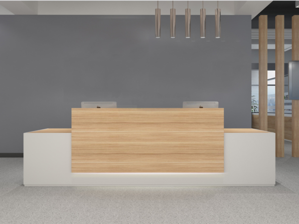 High quality minimal design reception desk in white and natural oak color