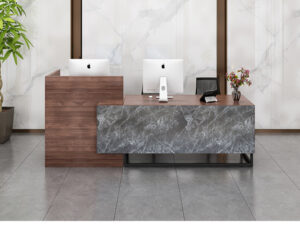 luxury wooden front desk in oak patch color for reception area