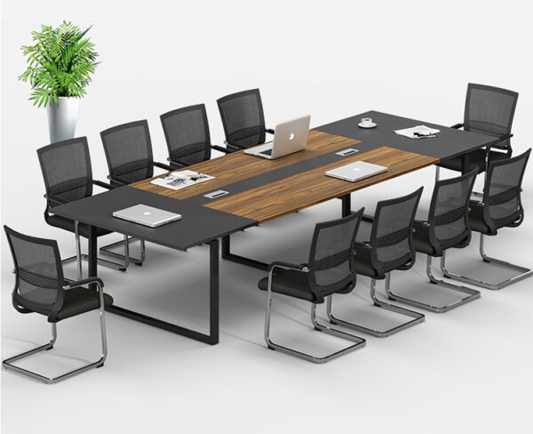 Modern conference table with artificial leather design on the top