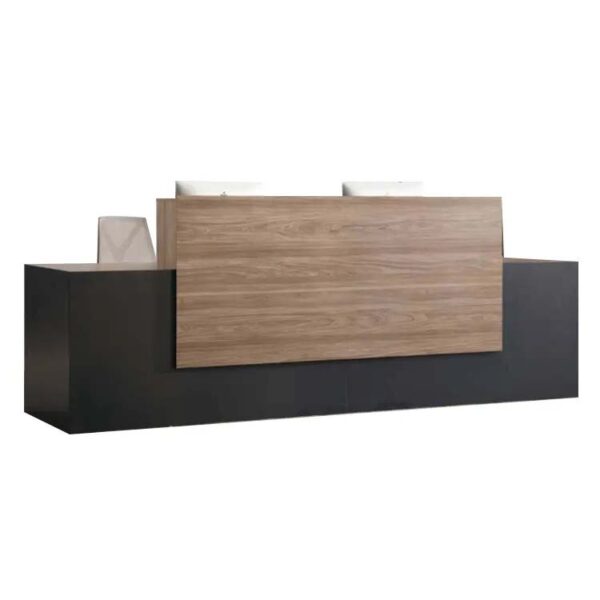 minimal design reception table in black and brown color