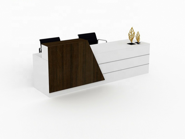 elegant office reception desk in coffee and white color for lobby area