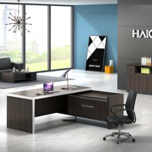L shape luxury office desk with side cabinet for director
