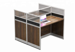 2 seater face to face office workstation with aluminium section in coffee color