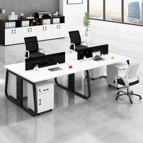 4 Seater Workstation Desk Linear Series White and Black