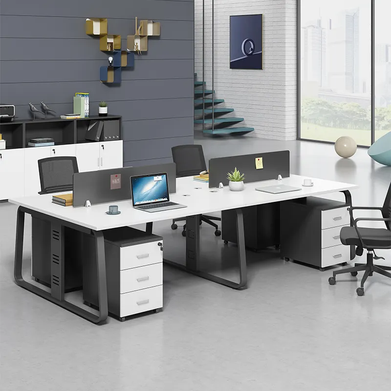 4 Seater Workstation Desk Linear Series White and Gray