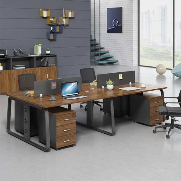 4 Seater Workstation Desk With Woodtex and Gray color combination