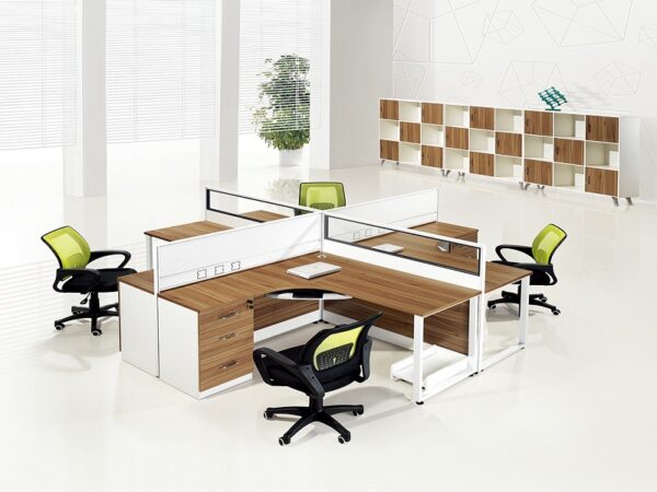 L shape 4 seater office desk with CPU tray