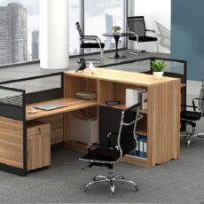 Office Workstation Desk With File Cabinet in Oak Color