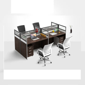 I shape 4 seater office desk in dark coffee color