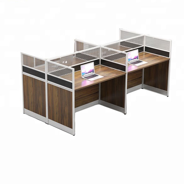 I shape 4 seater office desk in mahogany color