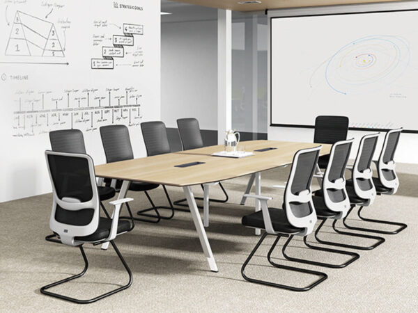 contemporary high end conference table for with power outlet and metal leg for corporate meeting and board meeting