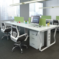 butterfly series open office workstation desk with 3 drawer cabinet in piano white color for 4 person