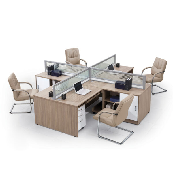 L shape office workstation desk with aluminium section