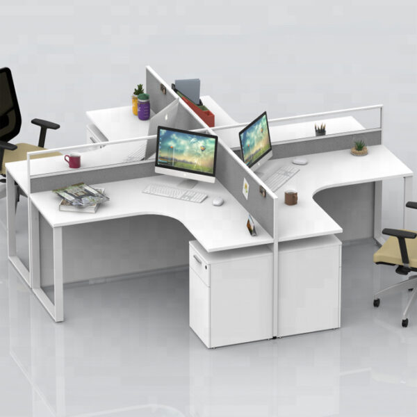office workstation in piano white color for 4 person