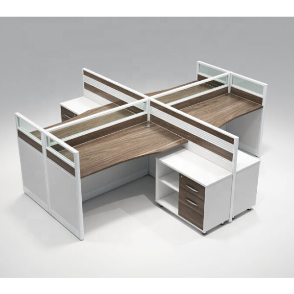 L shape 4 seater office workstation desk with small storage box and drawers
