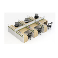 Modern Executive Desk in Natural White Oka Color for 6 Person