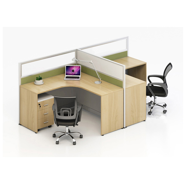 minimal design modern office workstation desk with mobile cabinet in natural white oak color for 2 person