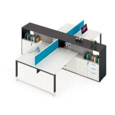 office workstation with open cabinet and drawers for 4 person