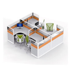 4 seater cubicle shape office workstation in ash and orange color