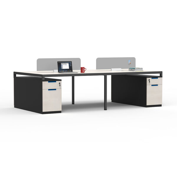 open office workstation with cabinet and drawer in black and white color