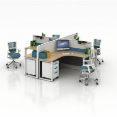 modern office workstation desk with movable 3 drawers cabinet for 4 person