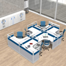 6 Person Cubicle Desk in white and blue color