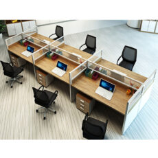 I shape office workstation desk with mobile cabinet for 6 person