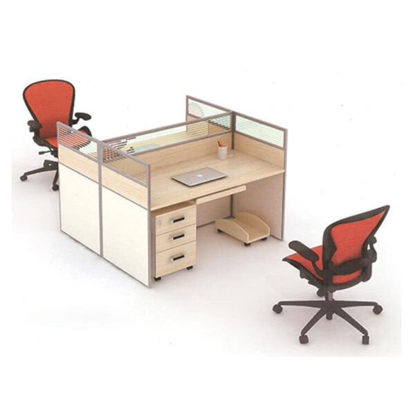 buy 2 seater face to face office workstation with aluminium section and mobile cabinet and CPU tray in natural white oak color