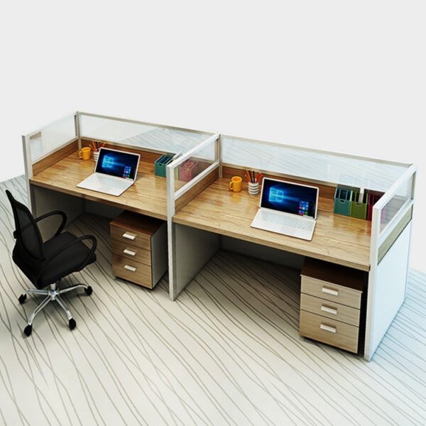 simple design office workstation desk with mobile cabinet for 2 person
