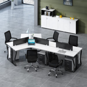 butterfly series Y shape classy office workstation with mobile cabinet in black and white color for 5 person