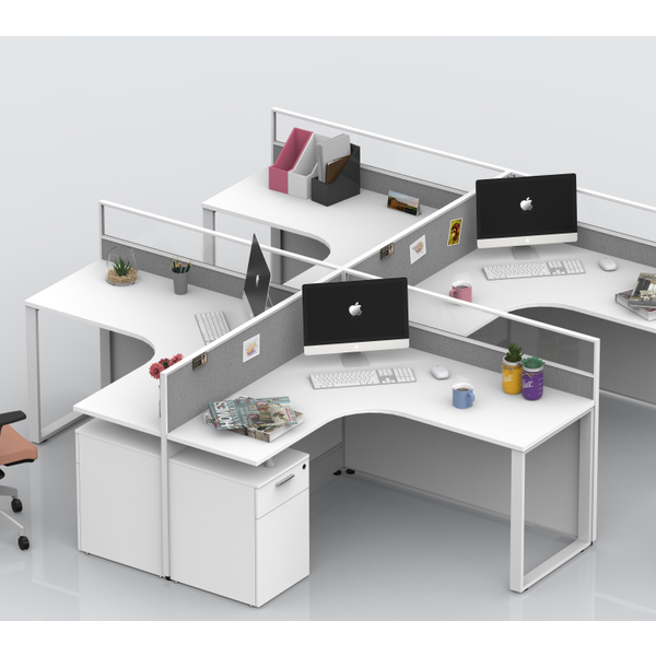 4 seater office workstation desk with mobile cabinet in white color