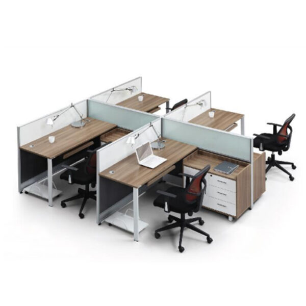 4 Person office workstation with side table and movable CPU tray
