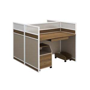 2 seater face to face office workstation with aluminium section and small mobile cabinet and movable CPU tray