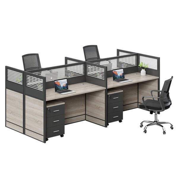 I shape 4 seater office desk in ash and ivory on oak color
