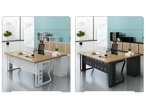 Office desk with white metal frame and black metal frame for manager