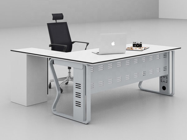 L shape office desk in white color for manager