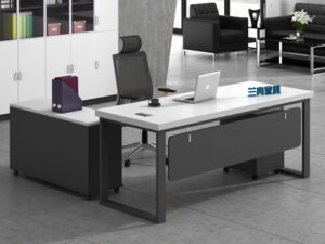 simple design office desk with side cabinet and drawers in black and white color for manager