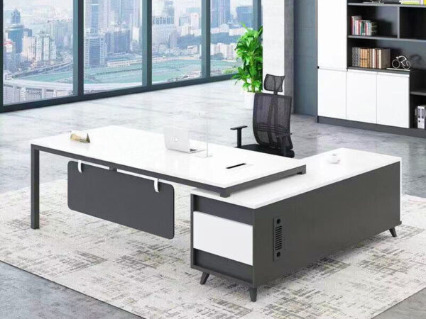 classy office desk with metal frame in black and white color for manager