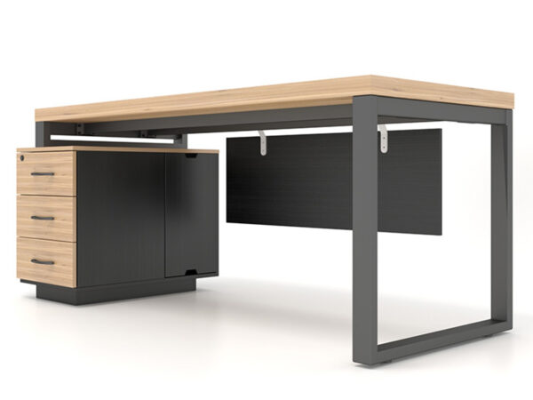 office table with multiple drawer in oak and black color for manager