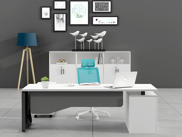 Simple and modern office desk in black and white color for manager