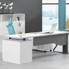 Office desk with metal frame in black and white color for manager