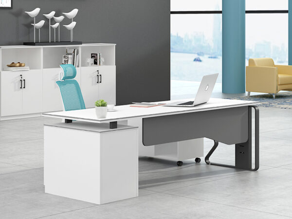 Office desk with metal frame in black and white color for manager