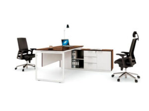 L shaped office desk with cabinet and drawers for director