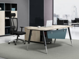 L shape office desk in natural oak and graphite color for manager