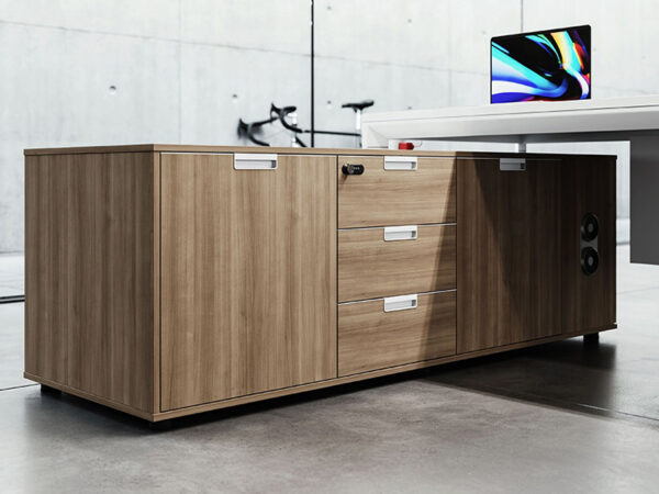 Modern officce desk with side table and cabinets