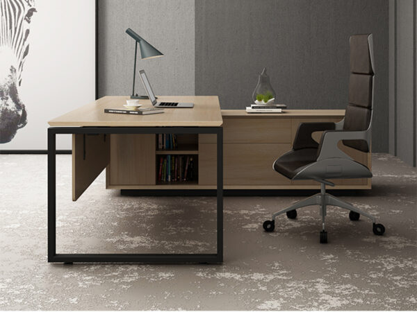 modern office table in open frame design in natural oak color for manager