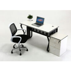 office workstation desk with separate cabinet in piano white color for 1 person