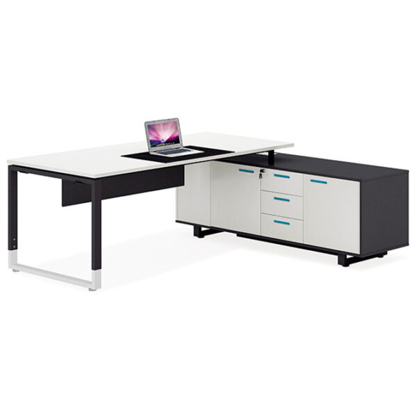 L shape office workstation with side table for single person