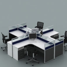 cubicle shape office workstation desk with drawers for 4 person